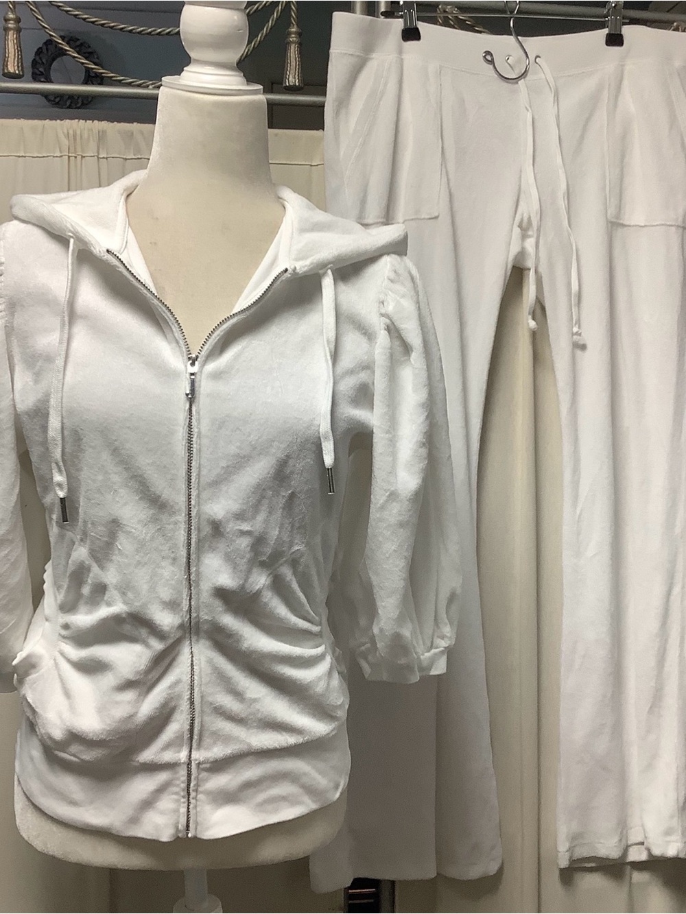 Juicy Couture Terry Puff 1/2 Sleeve Zip Hoodie M Flare Lounge Pants 38 x 33 L